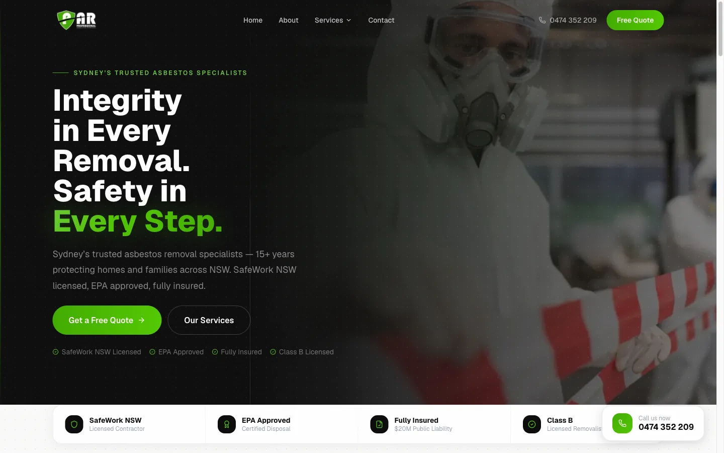 Professional Asbestos Removal homepage hero